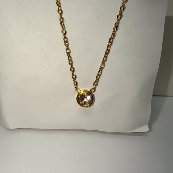 18K Gold Stainless Steel Necklace with Crystal Accent - Picture 5 of 5